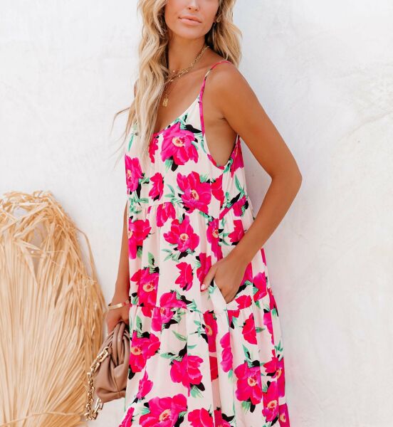 POWDER-FUSCHIA-FLORAL DRESS XL - POWDER-FUSCHIA-FLORAL