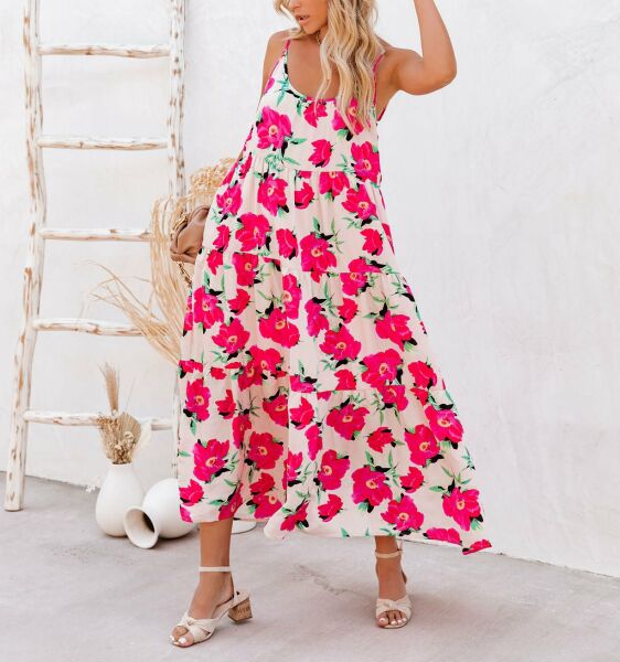 POWDER-FUSCHIA-FLORAL DRESS XL - POWDER-FUSCHIA-FLORAL