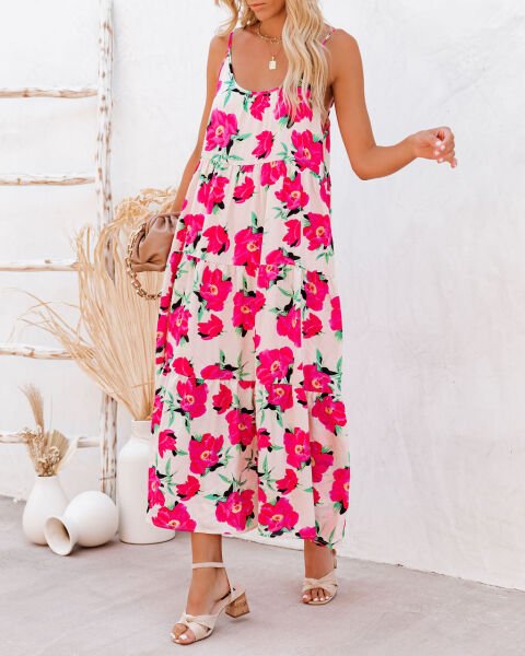POWDER-FUSCHIA-FLORAL DRESS XL - POWDER-FUSCHIA-FLORAL
