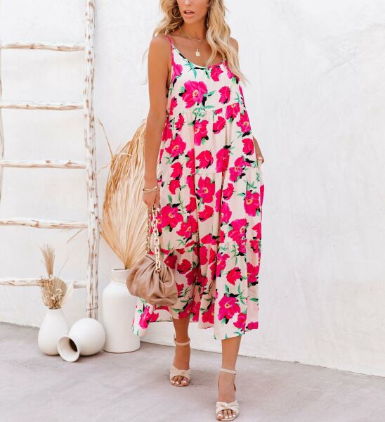 POWDER-FUSCHIA-FLORAL DRESS XL - POWDER-FUSCHIA-FLORAL
