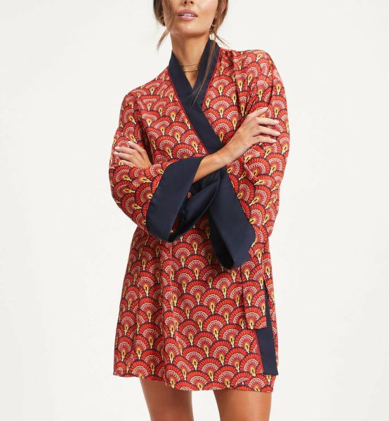 RED-NAVY-PRINTED  KIMONO