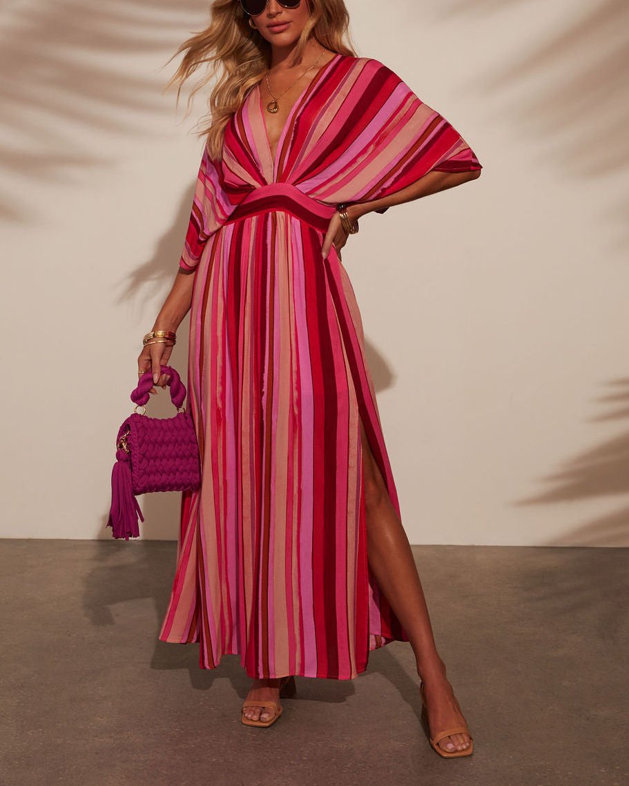 PINK-RED-STRIPED  DRESS