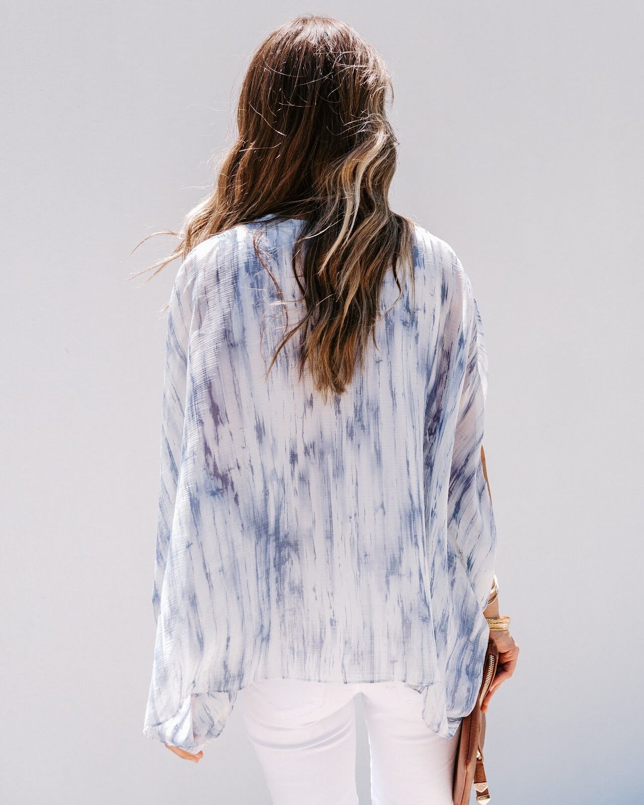 ECRU-BLUE-BATIK BLOUSE S - ECRU-BLUE-BATIK
