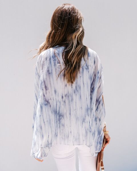 ECRU-BLUE-BATIK BLOUSE S - ECRU-BLUE-BATIK