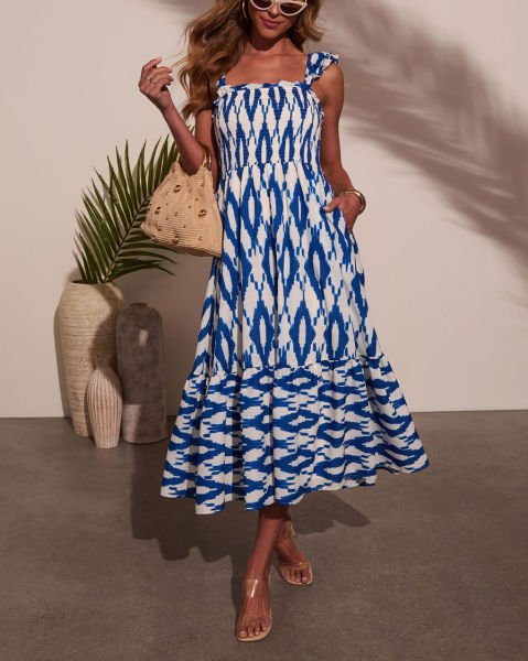 BLUE-WHITE-PRINTED  DRESS