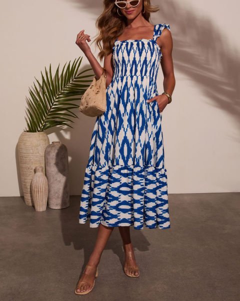 BLUE-WHITE-PRINTED  DRESS