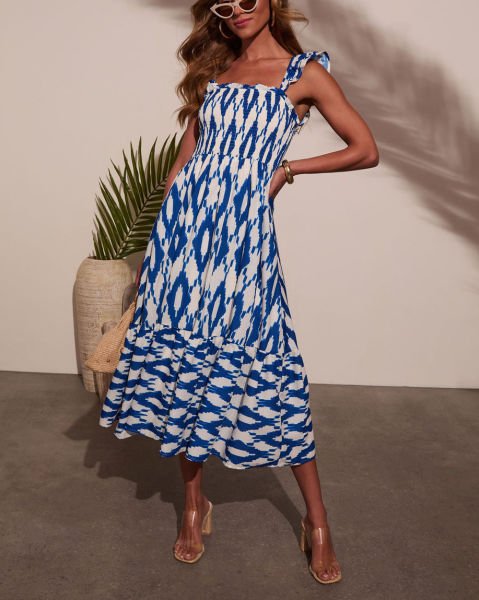 BLUE-WHITE-PRINTED  DRESS