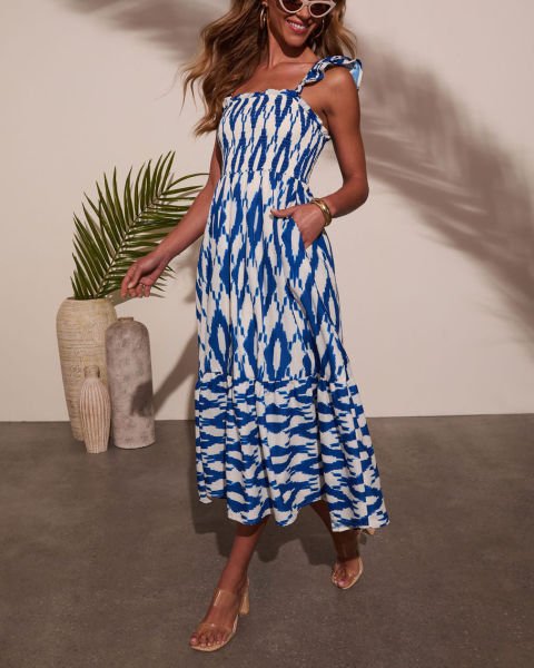 BLUE-WHITE-PRINTED  DRESS
