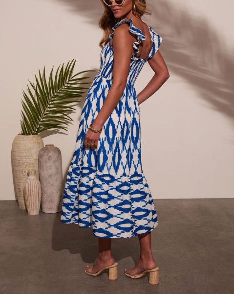 BLUE-WHITE-PRINTED  DRESS