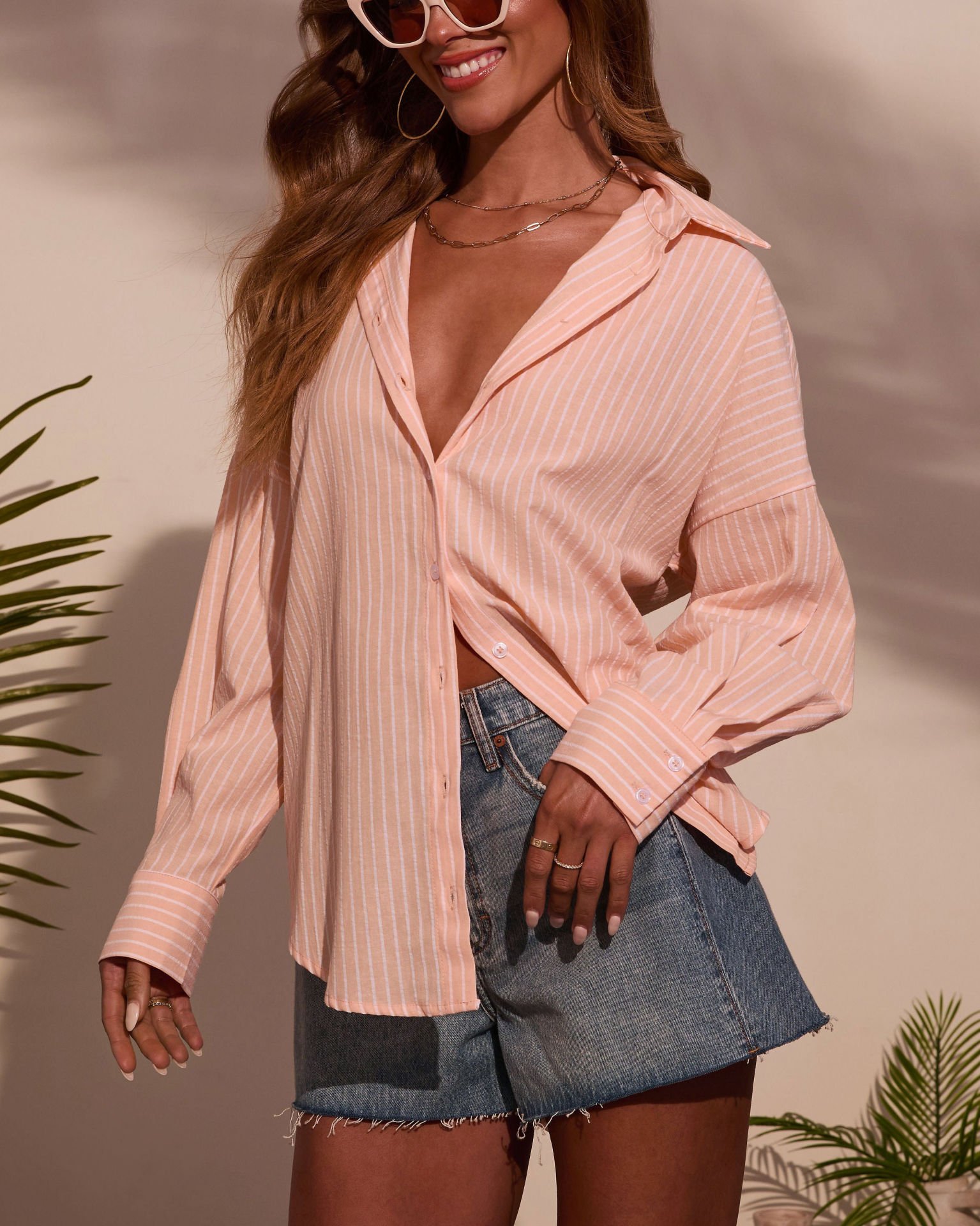 PEACH-WHITE-STRIPED  SHIRT