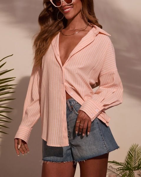 PEACH-WHITE-STRIPED  SHIRT