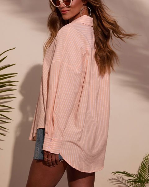 PEACH-WHITE-STRIPED  SHIRT