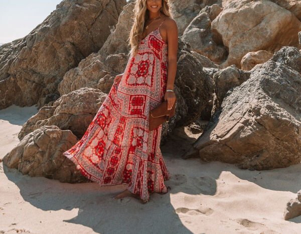 RED-BLUE-PRINTED DRESS