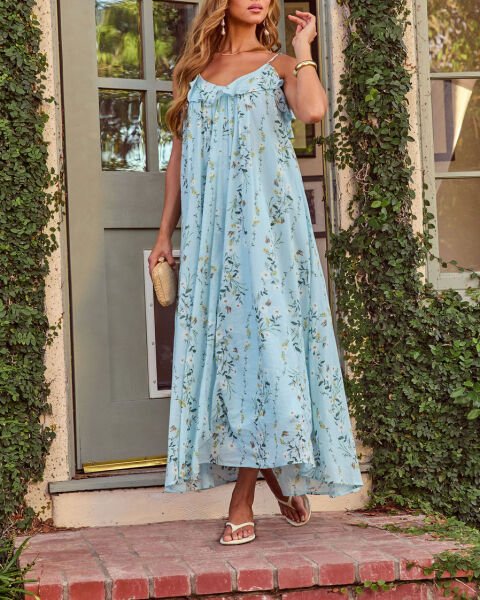 BLUE-FLORAL DRESS L - BLUE-FLORAL