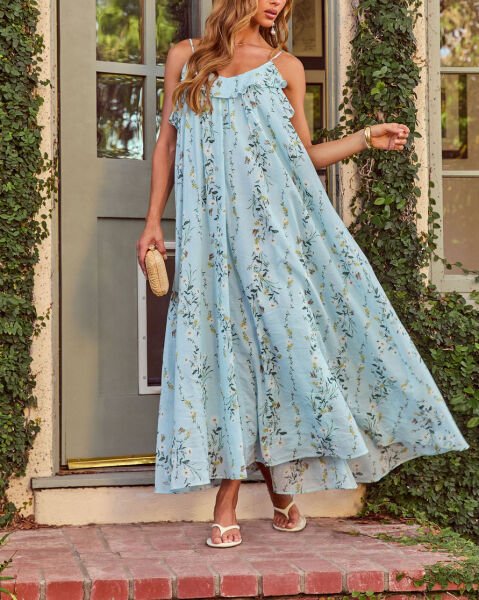 BLUE-FLORAL DRESS L - BLUE-FLORAL