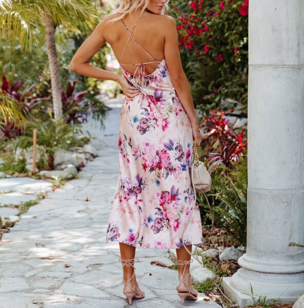 ECRU-PINK-FLORAL DRESS L - ECRU-PINK-FLORAL