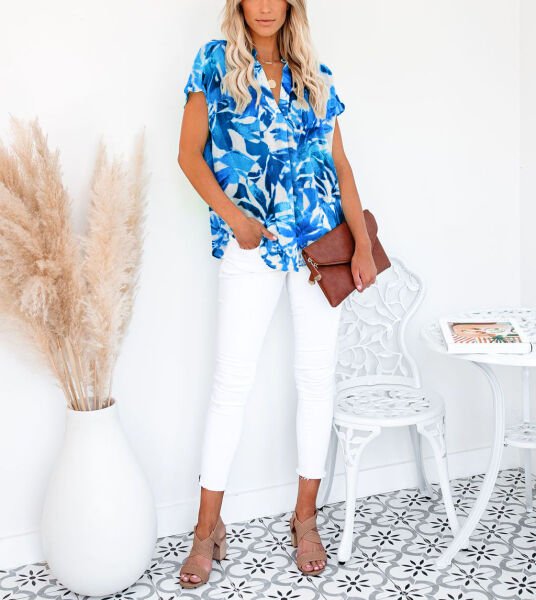 ECRU-BLUE-PRINTED BLOUSE