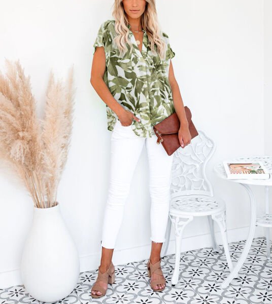 ECRU-KHAKI-PRINTED BLOUSE