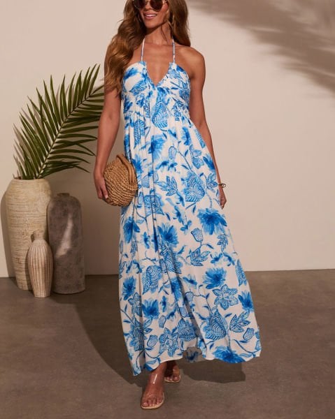 BLUE-WHITE-PRINTED  DRESS
