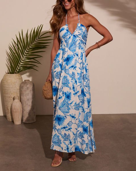 BLUE-WHITE-PRINTED  DRESS