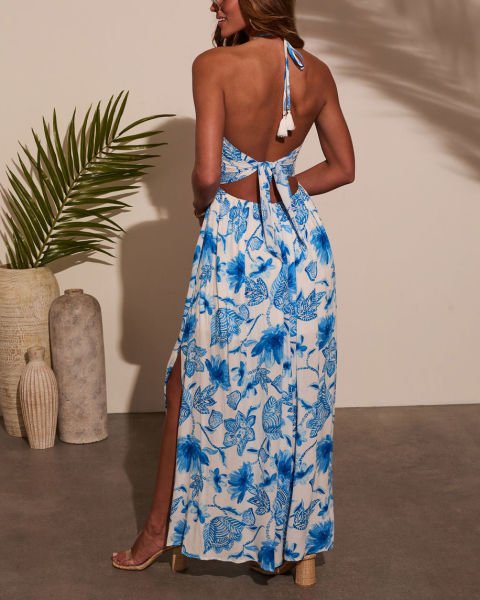 BLUE-WHITE-PRINTED  DRESS