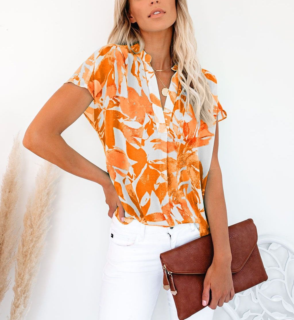 ECRU-ORANGE-PRINTED BLOUSE