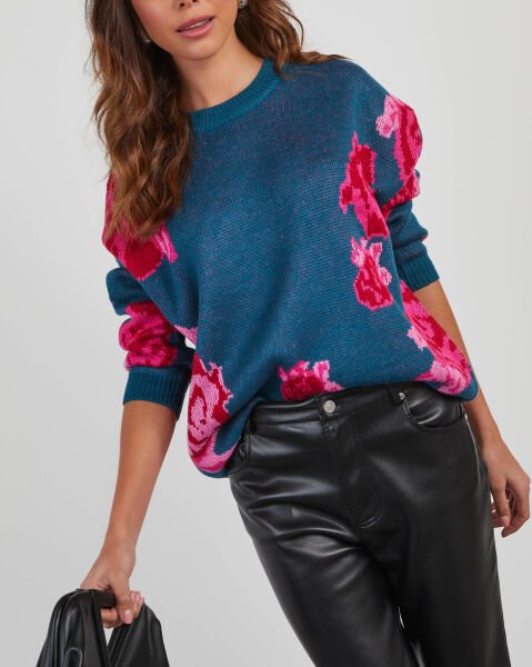 TEAL-RED-FLORAL SWEATER XL - TEAL-RED-FLORAL