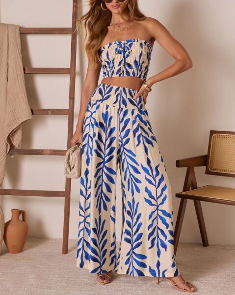 BLUE-ECRU-PRINTED PANTS