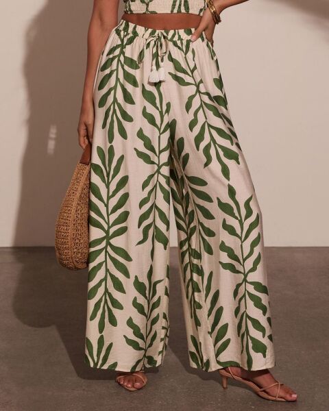 OLIVE-ECRU-PRINTED PANTS