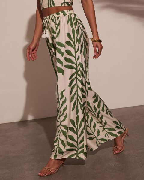 OLIVE-ECRU-PRINTED PANTS