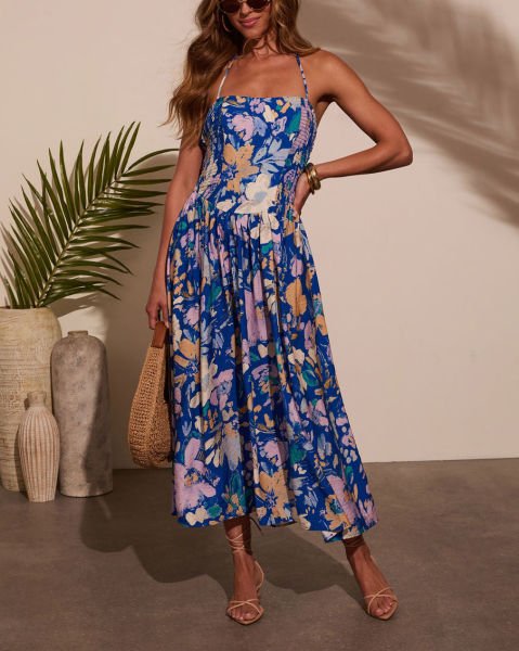 BLUE-FLORAL  DRESS