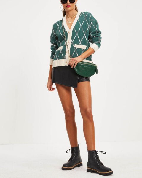 EMERALD-ECRU-PLAID CARDIGAN
