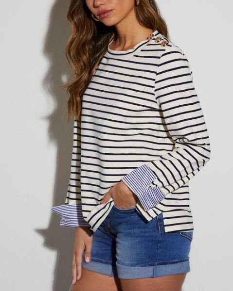 ECRU-NAVY-STRIPED SWEATSHIRT