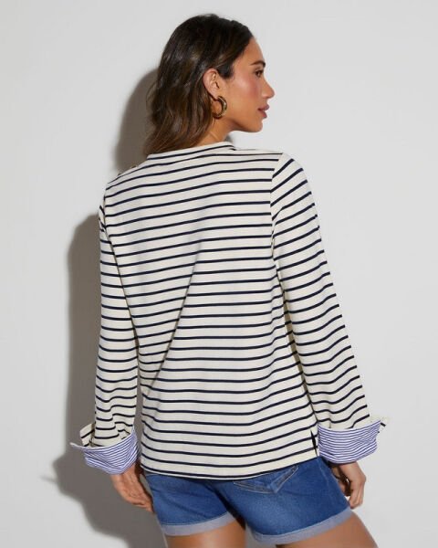 ECRU-NAVY-STRIPED SWEATSHIRT