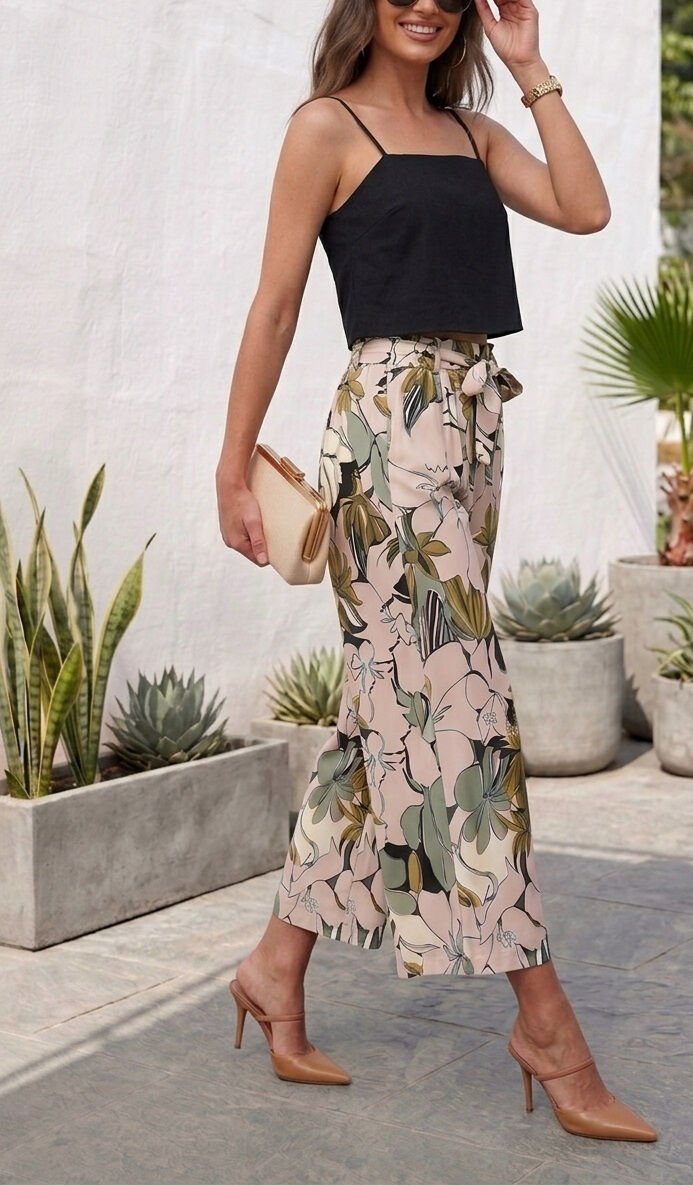 ECRU-PINK-FLORAL PANTS L - ECRU-PINK-FLORAL