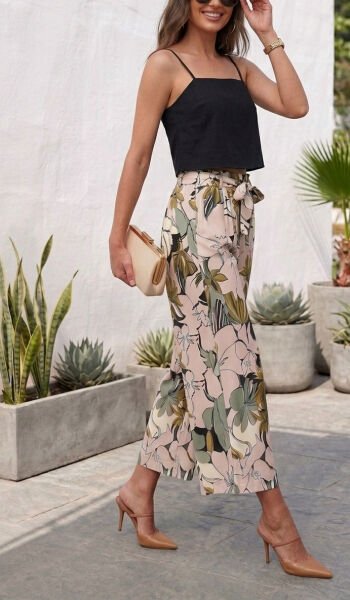 ECRU-PINK-FLORAL PANTS L - ECRU-PINK-FLORAL