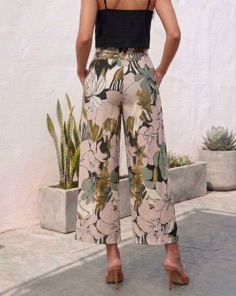 ECRU-PINK-FLORAL PANTS L - ECRU-PINK-FLORAL