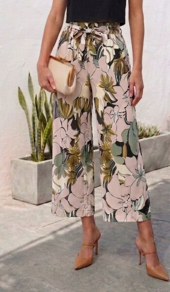 ECRU-PINK-FLORAL PANTS L - ECRU-PINK-FLORAL
