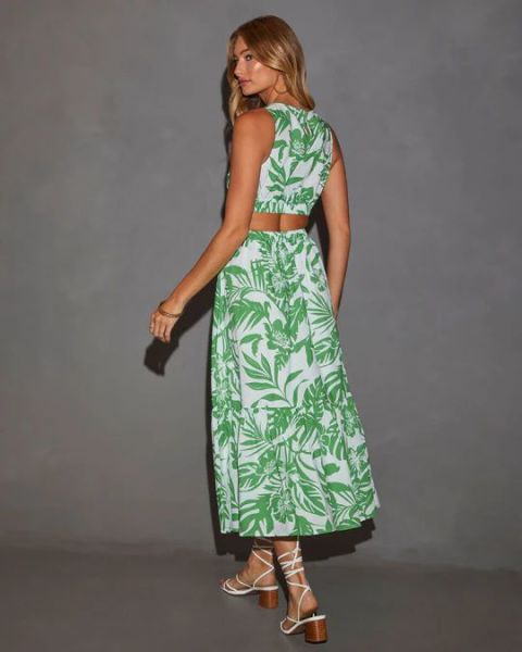 GREEN-ECRU-FLORAL DRESS