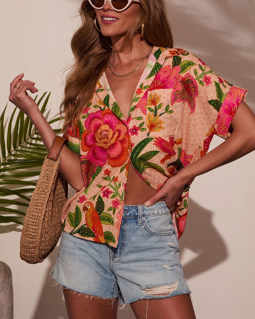SALMON-RED-FLORAL  SHIRT