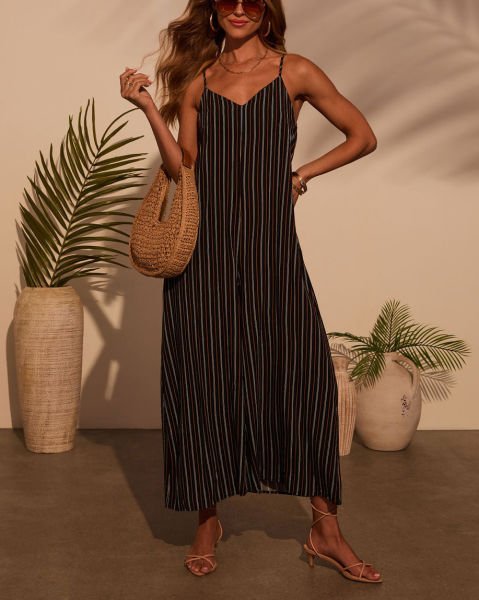 BLACK-BEIGE-STRIPED  JUMPSUIT