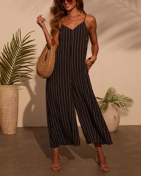 BLACK-BEIGE-STRIPED  JUMPSUIT