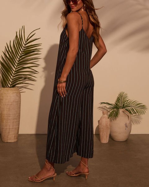 BLACK-BEIGE-STRIPED  JUMPSUIT