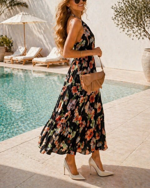 BLACK-FLORAL DRESS M - BLACK-FLORAL