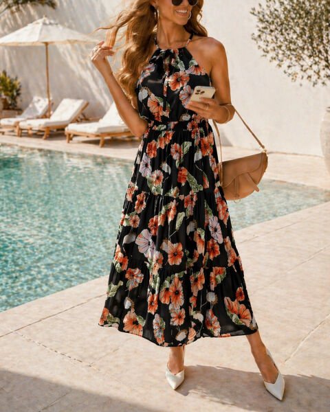 BLACK-FLORAL DRESS XL - BLACK-FLORAL