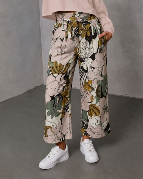 ECRU-PINK-FLORAL PANTS XL - ECRU-PINK-FLORAL