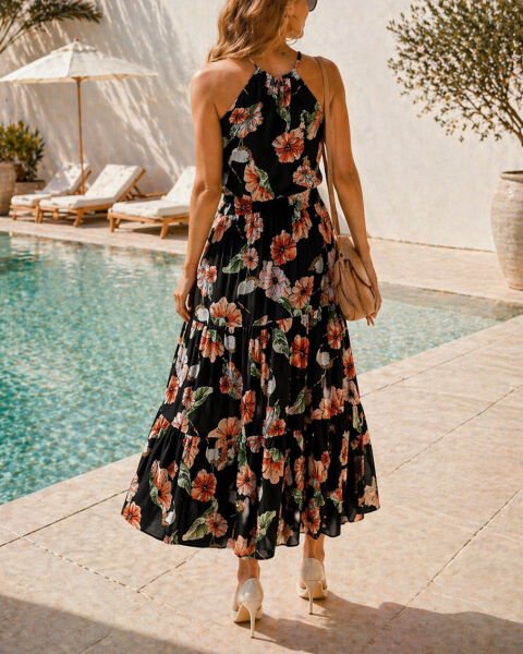 BLACK-FLORAL DRESS XL - BLACK-FLORAL