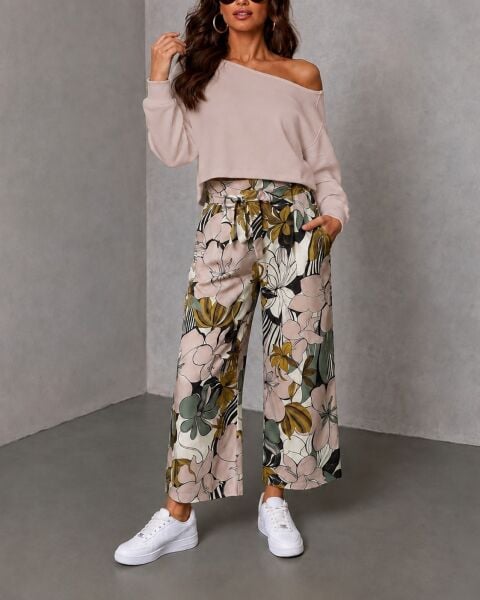 ECRU-PINK-FLORAL PANTS XL - ECRU-PINK-FLORAL