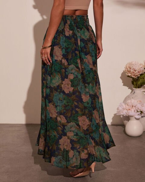 GREEN-FLORAL SKIRT