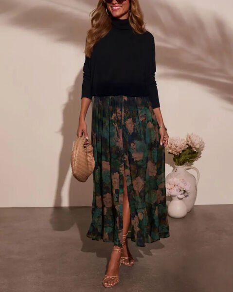 GREEN-FLORAL SKIRT